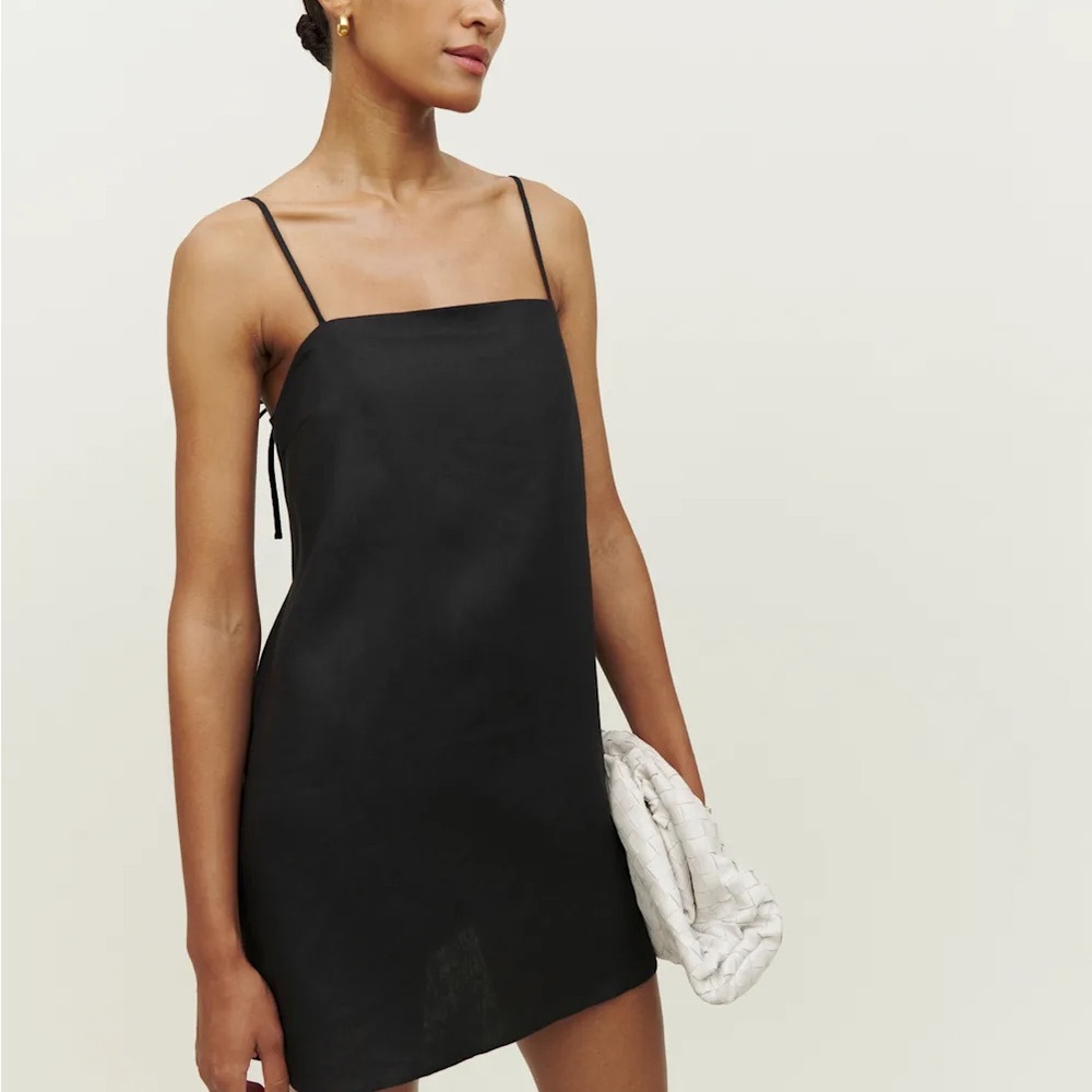 Reformation Aubree Linen Black Mini Dress
